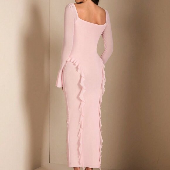 Pink Elegant Women's Floral Embellished Long Sleeve Dress - Picture 2 of 8